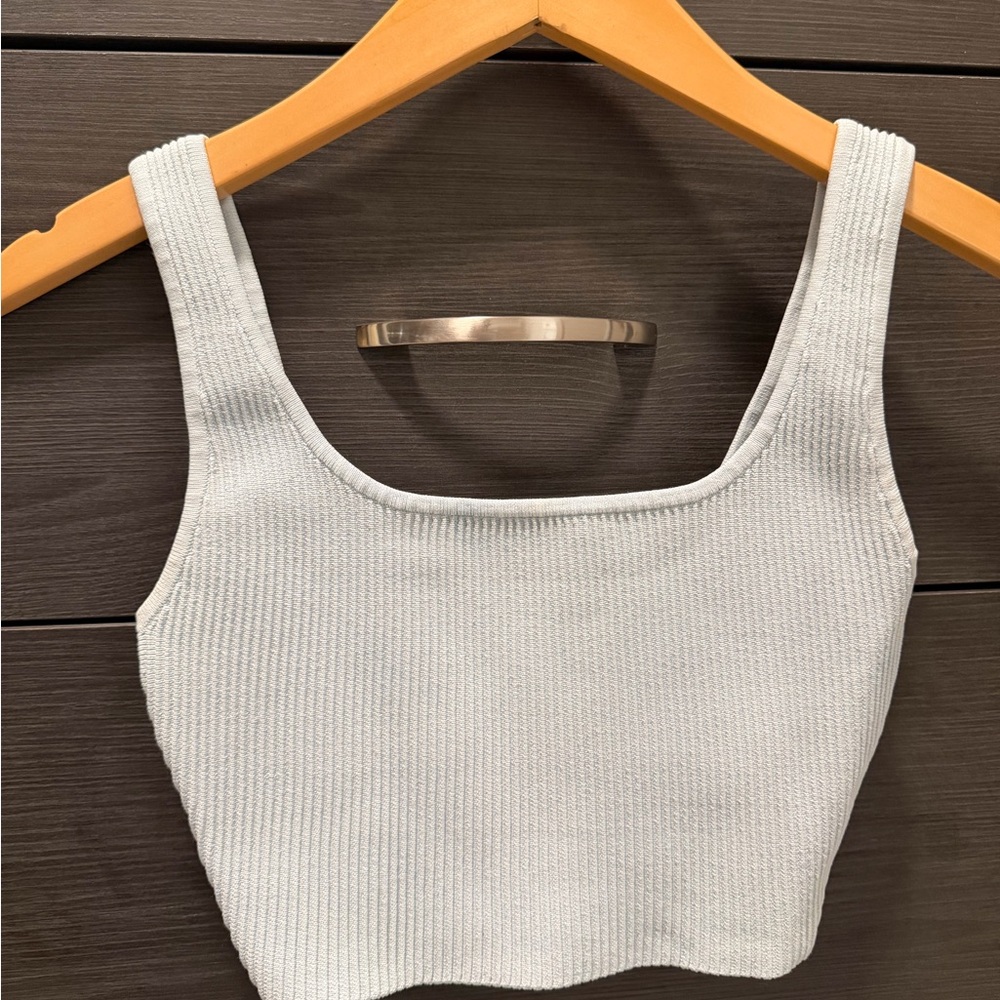 Aritzia Ribbed Square-Neck Crop Tank - Light Gray